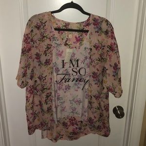 Pink Floral Shirt and Cardigan